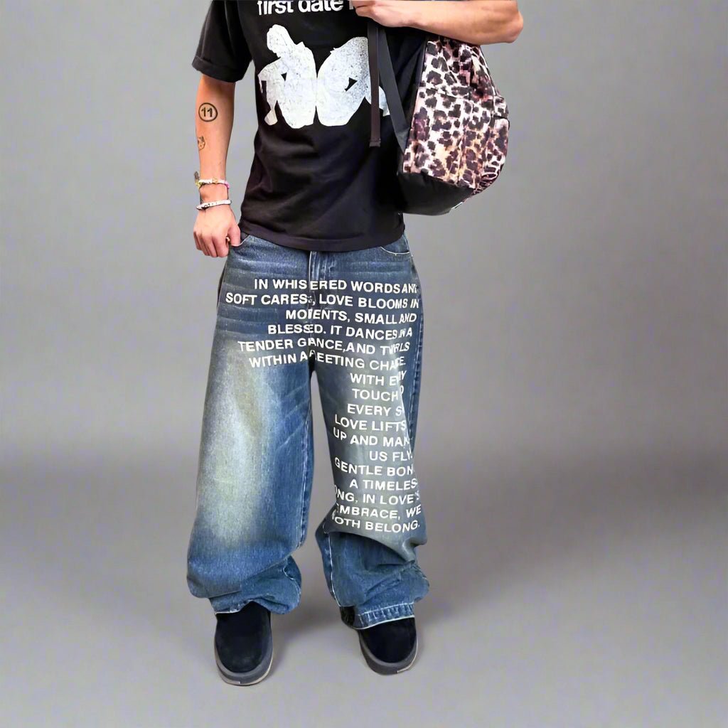 Poetry printed American baggy jeans - GoSobiShop Boutique