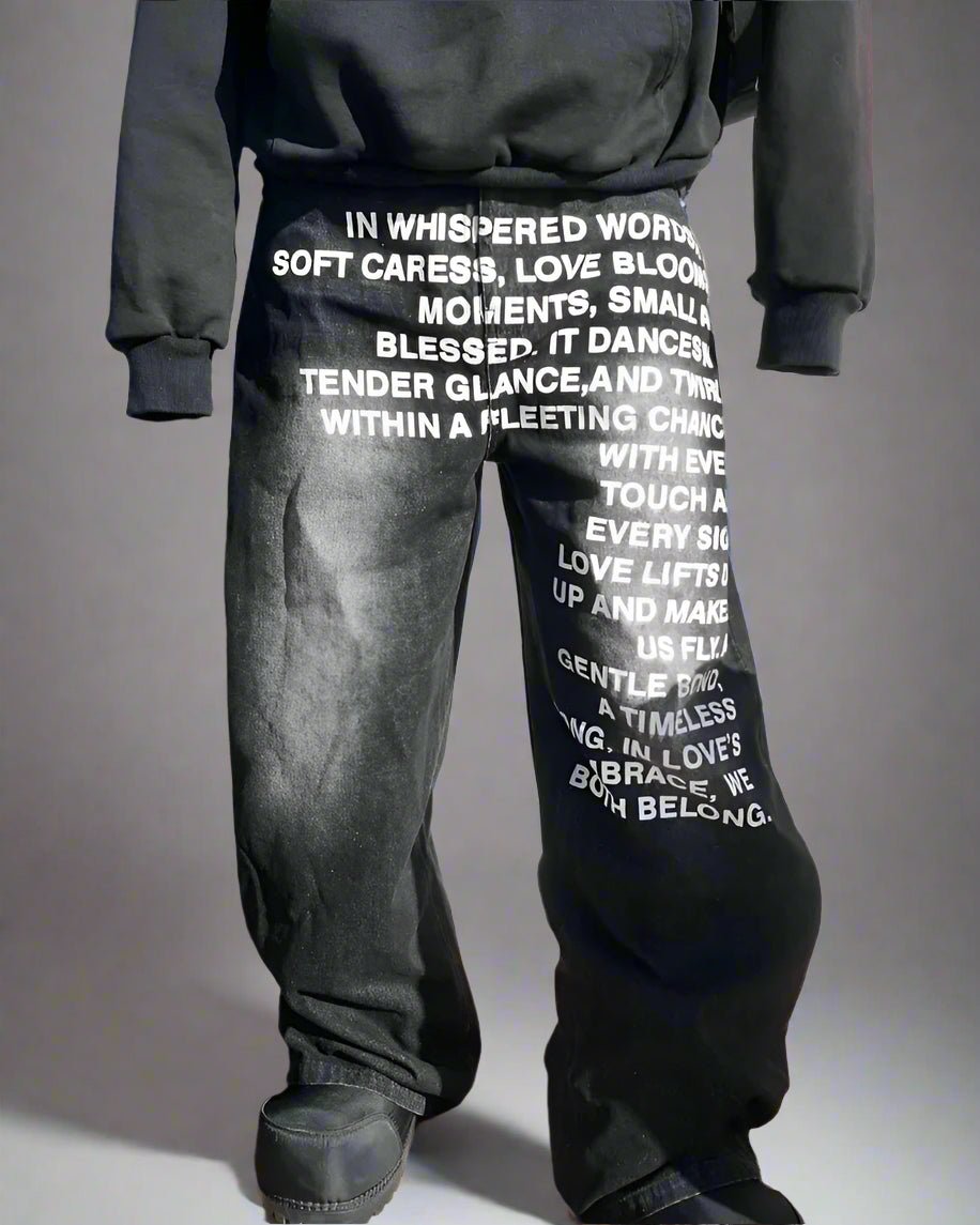 Poetry printed American baggy jeans - GoSobiShop Boutique
