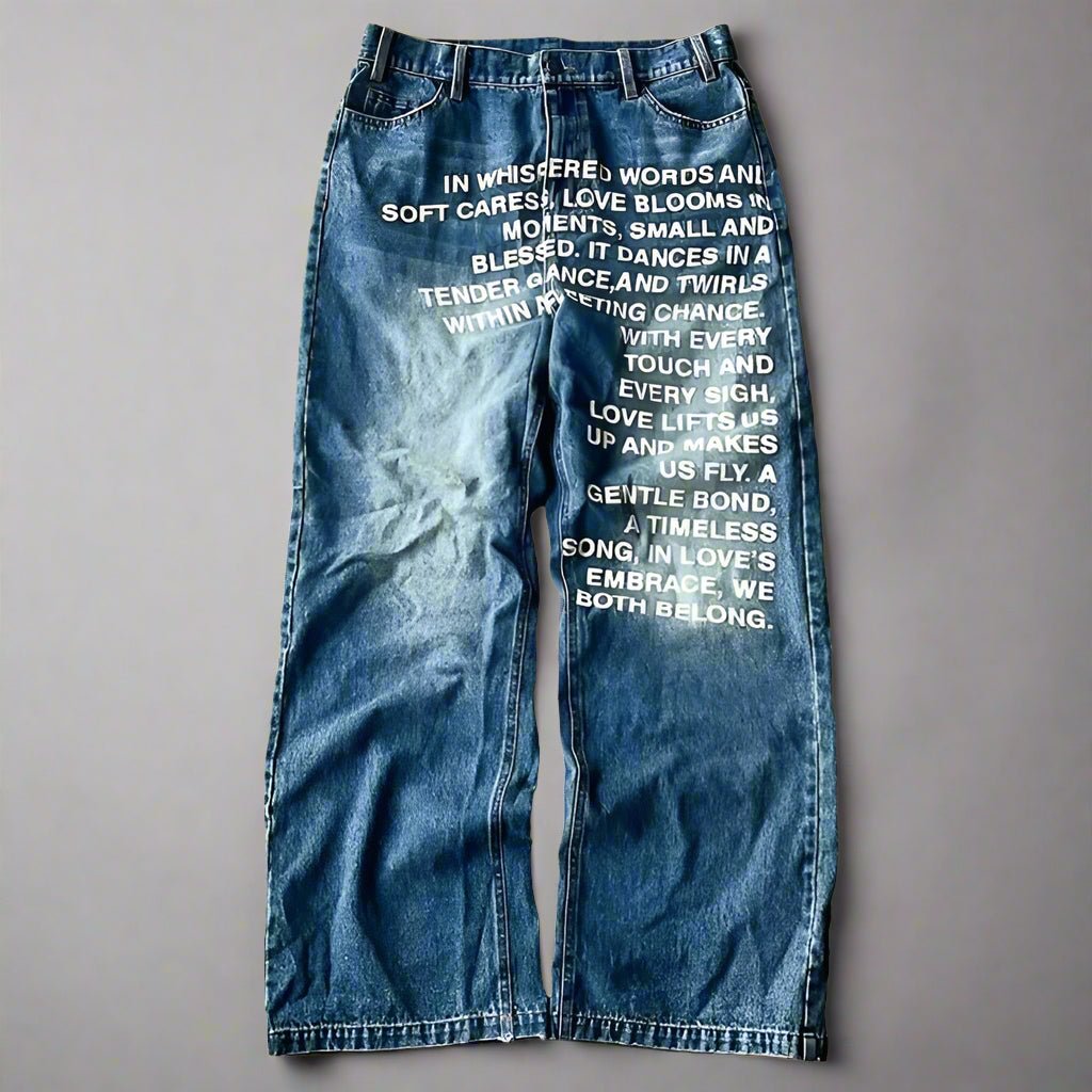 Poetry printed American baggy jeans - GoSobiShop Boutique