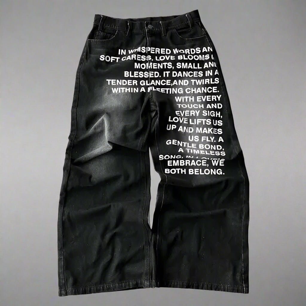 Poetry printed American baggy jeans - GoSobiShop Boutique