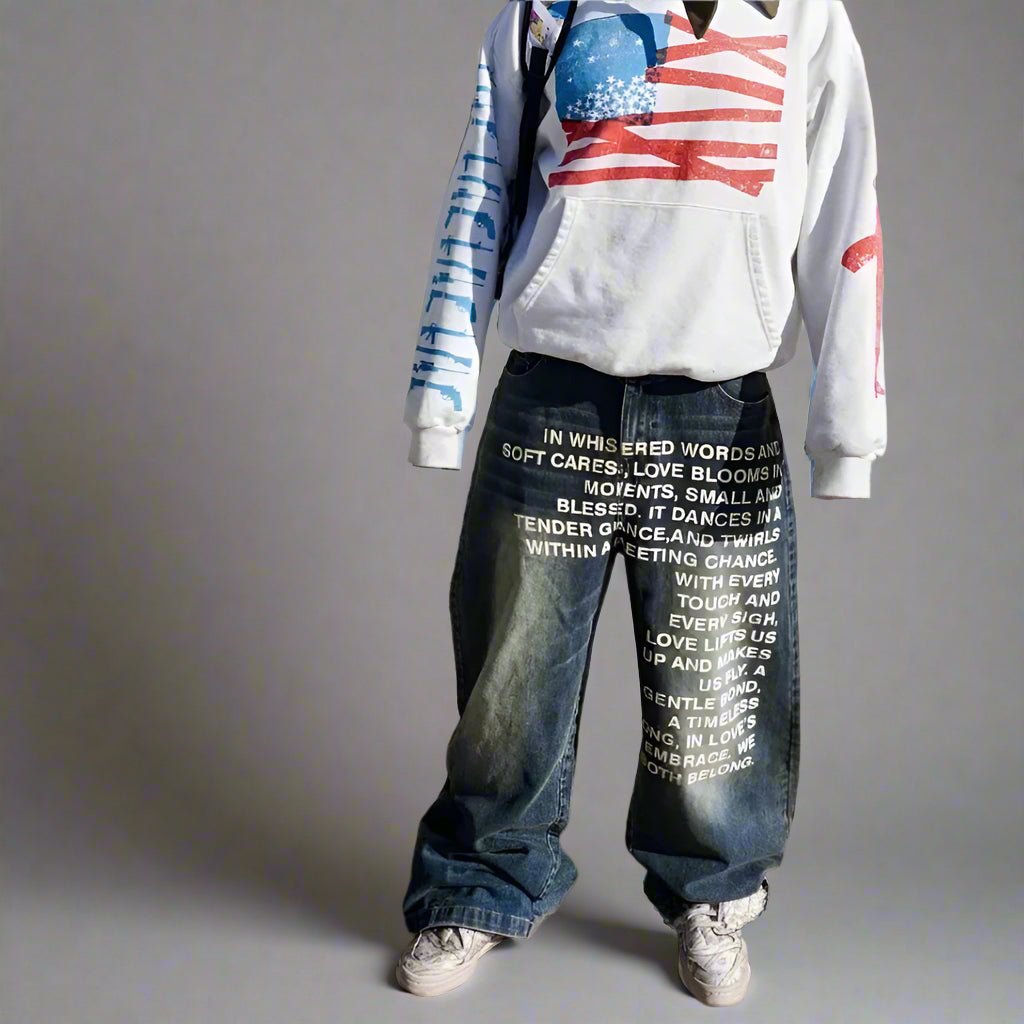 Poetry printed American baggy jeans - GoSobiShop Boutique