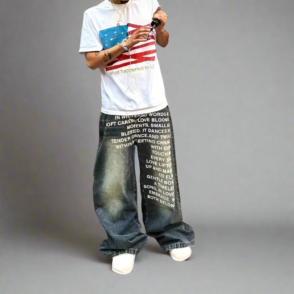 Poetry printed American baggy jeans - GoSobiShop Boutique