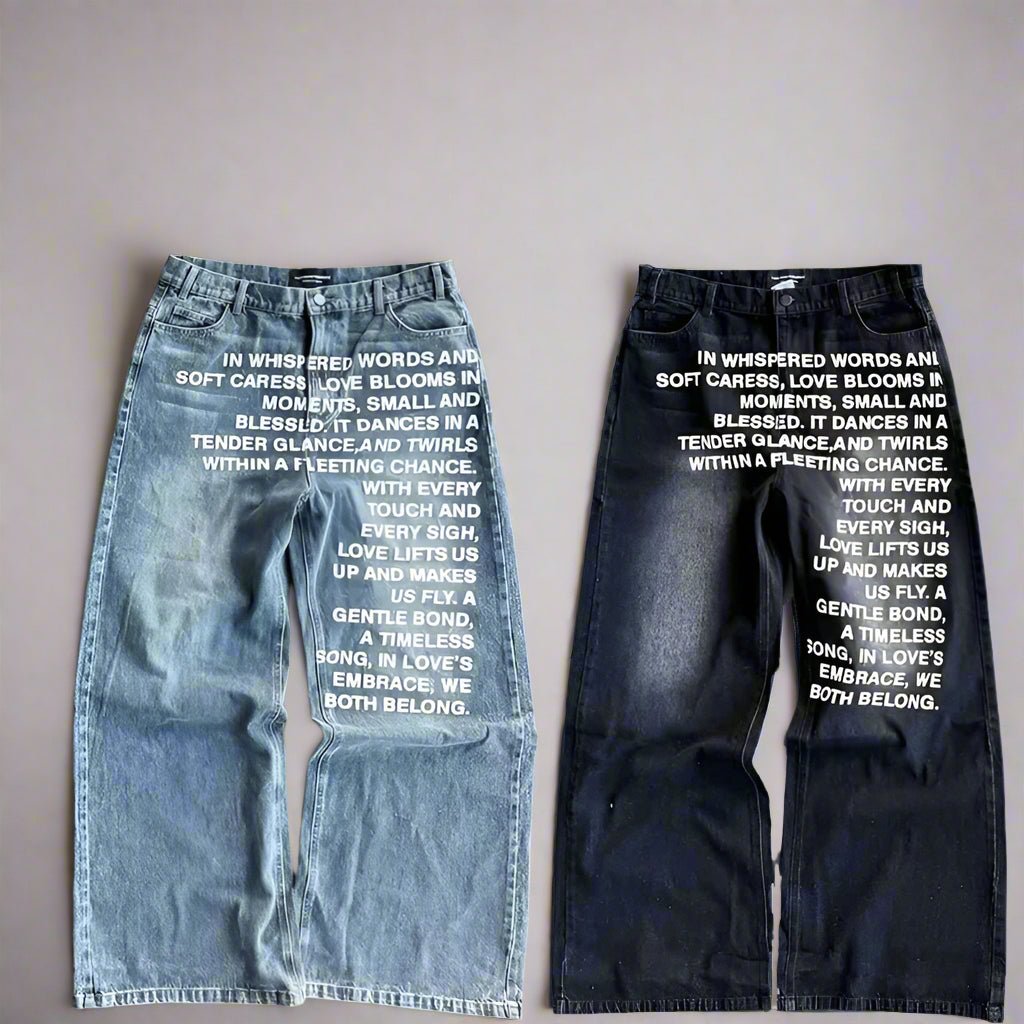 Poetry printed American baggy jeans - GoSobiShop Boutique