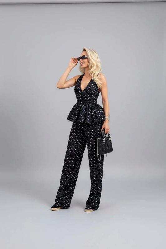 Product photo of Polka Dot Halter Wide-Leg Pants Set