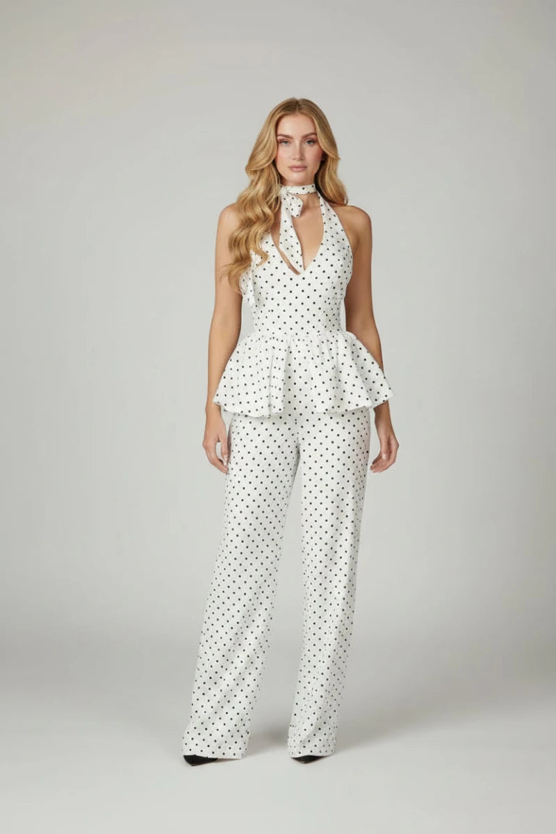 Polka Dot Halter Wide-Leg Pants Set - GoSobiShop Boutique