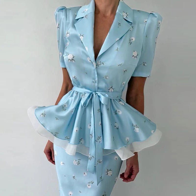Printed Slim Two-Piece Set – Structured Floral Bodycon Outfit (Summer 2026) - GoSobiShop Boutique
