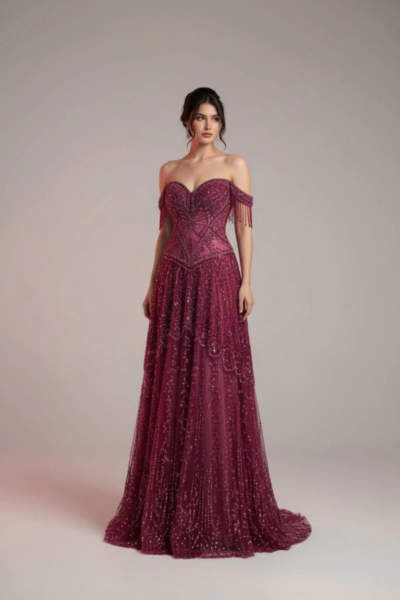 Reema off the shoulder neckline and intricate beaded tassels. - GoSobiShop Boutique