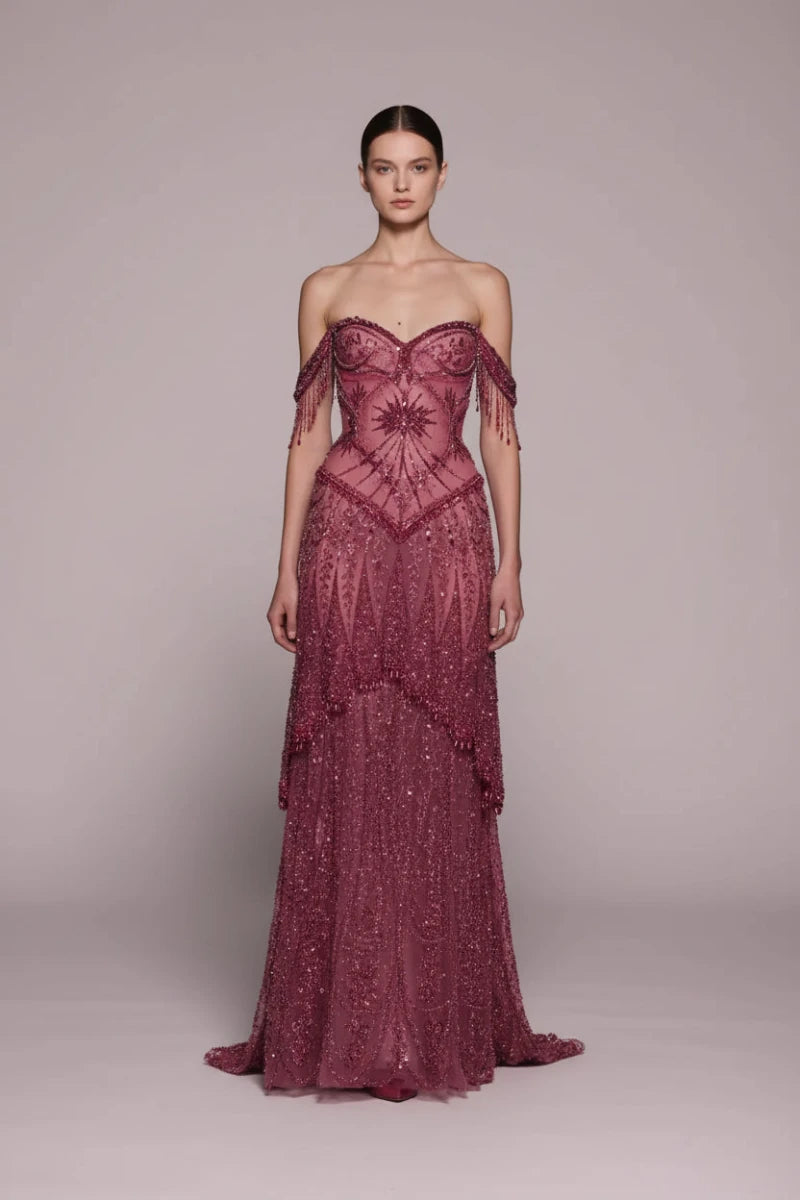 Reema off the shoulder neckline and intricate beaded tassels. - GoSobiShop Boutique