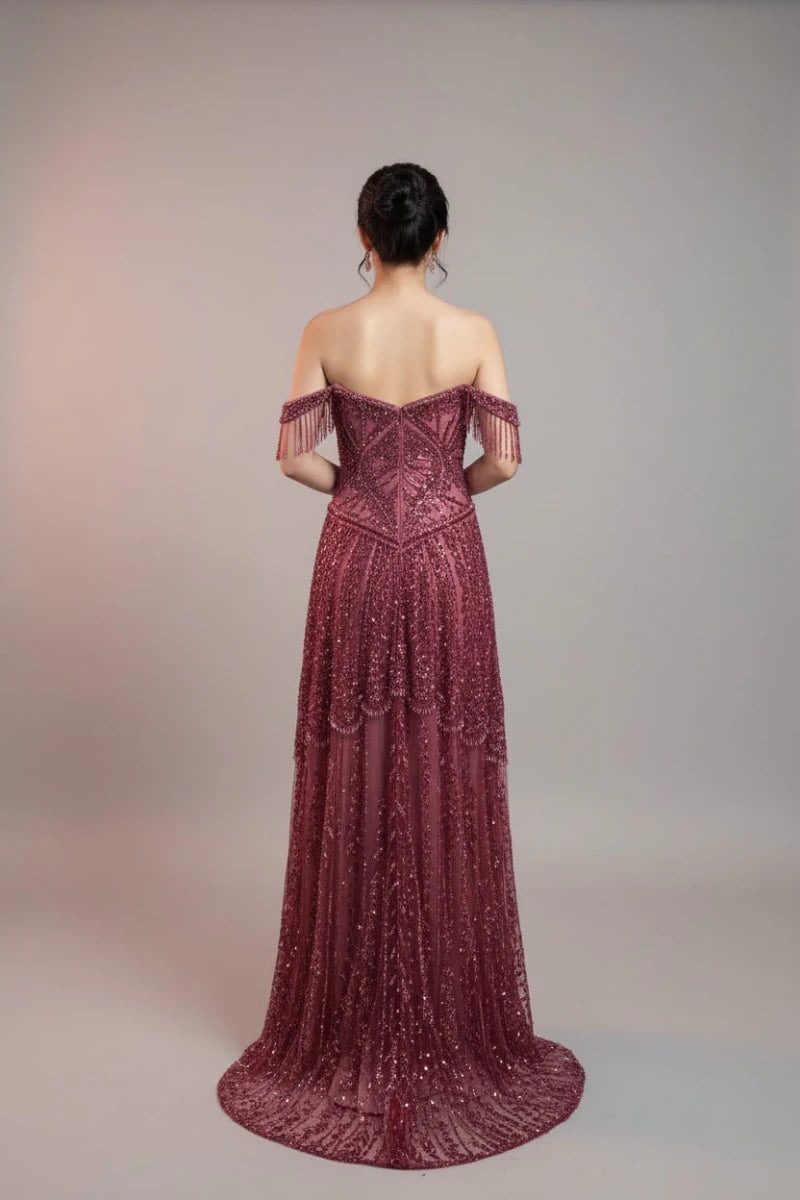 Reema off the shoulder neckline and intricate beaded tassels. - GoSobiShop Boutique