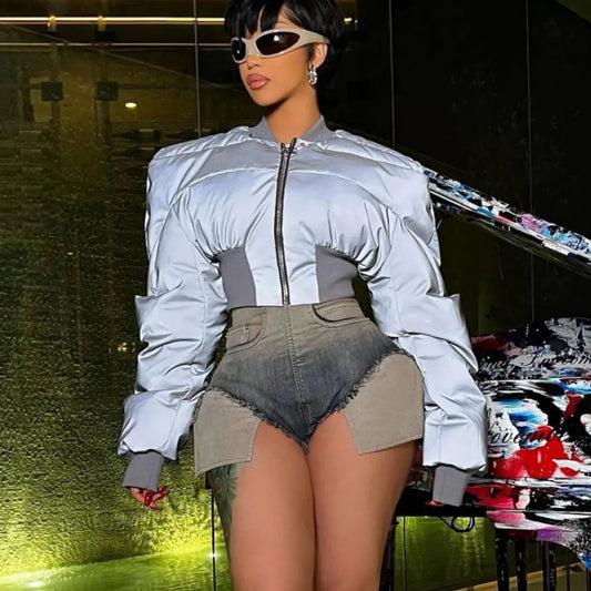 Reflective cropped puffer coat. - GoSobiShop Boutique