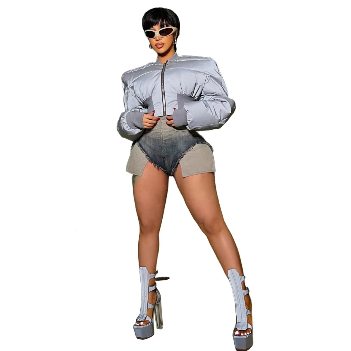Reflective cropped puffer coat. - GoSobiShop Boutique