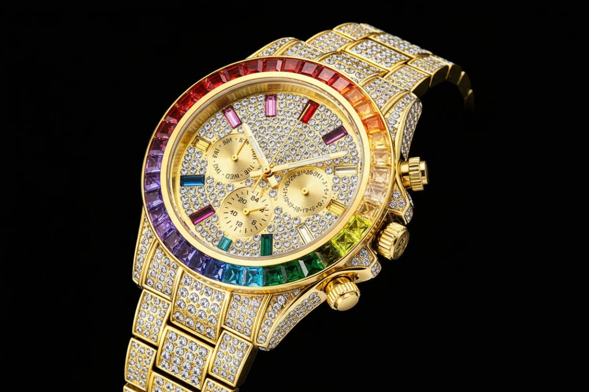 Regal Colorful Diamond Iced Out Quartz Watch. - GoSobiShop Boutique