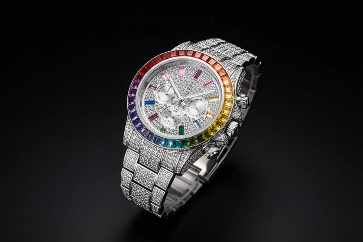 Regal Colorful Diamond Iced Out Quartz Watch. - GoSobiShop Boutique