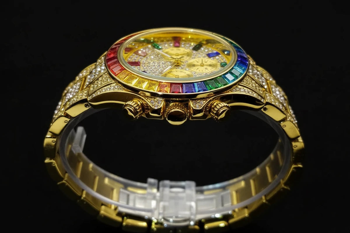 Regal Colorful Diamond Iced Out Quartz Watch. - GoSobiShop Boutique