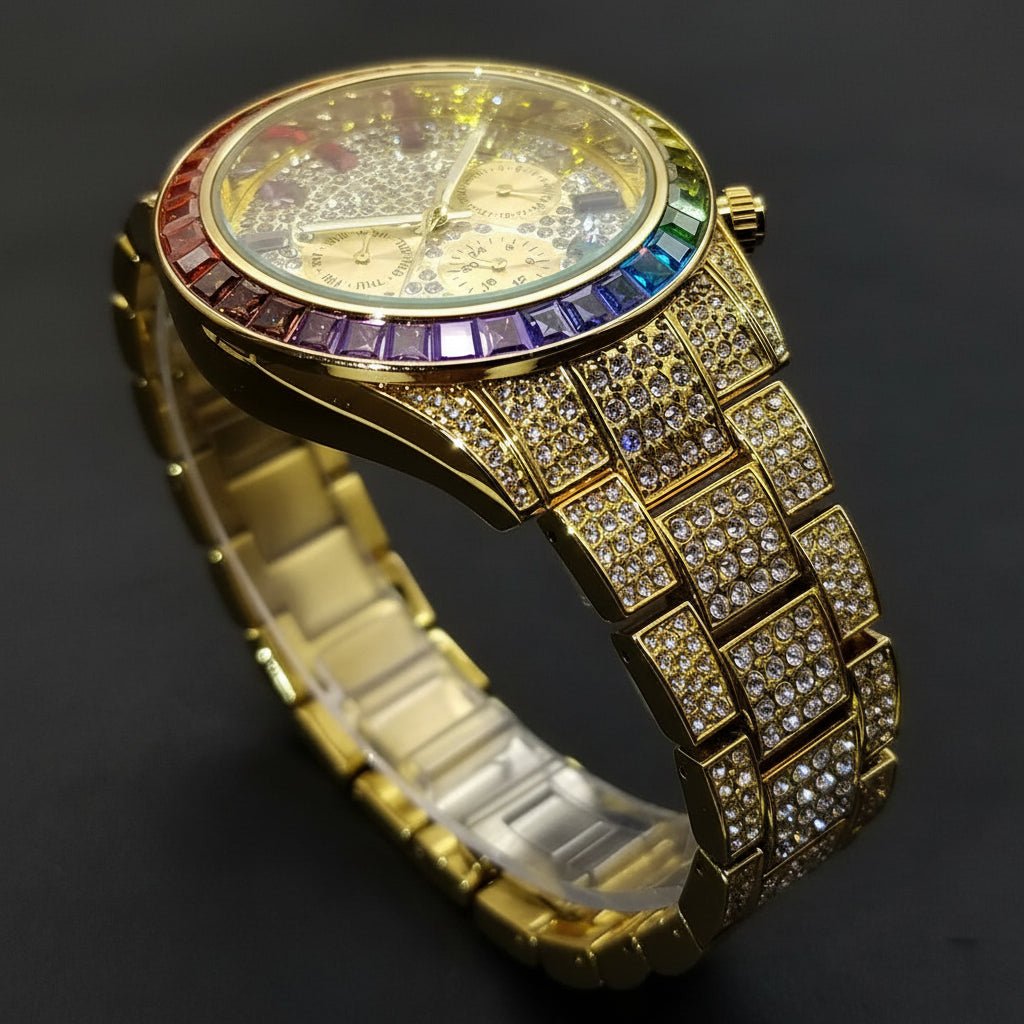 Regal Colorful Diamond Iced Out Quartz Watch. - GoSobiShop Boutique