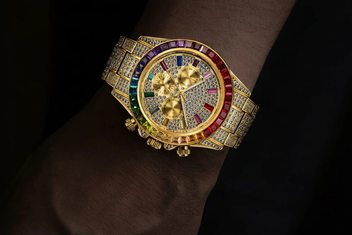 Regal Colorful Diamond Iced Out Quartz Watch. - GoSobiShop Boutique