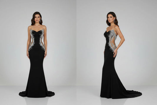 Rhinestone Satin Mermaid Gown - GoSobiShop Boutique
