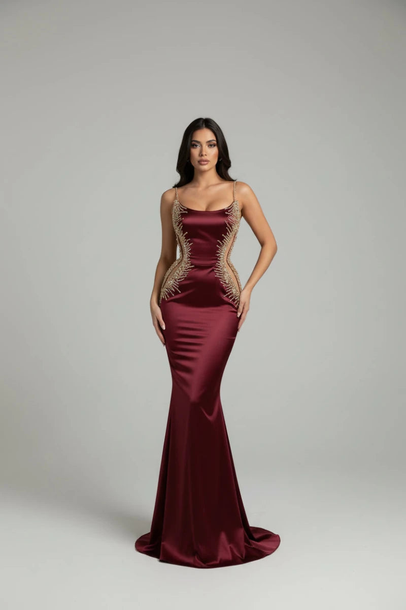 Rhinestone Satin Mermaid Gown - GoSobiShop Boutique