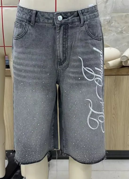 Rhinestones baggy denim jorts. - GoSobiShop Boutique