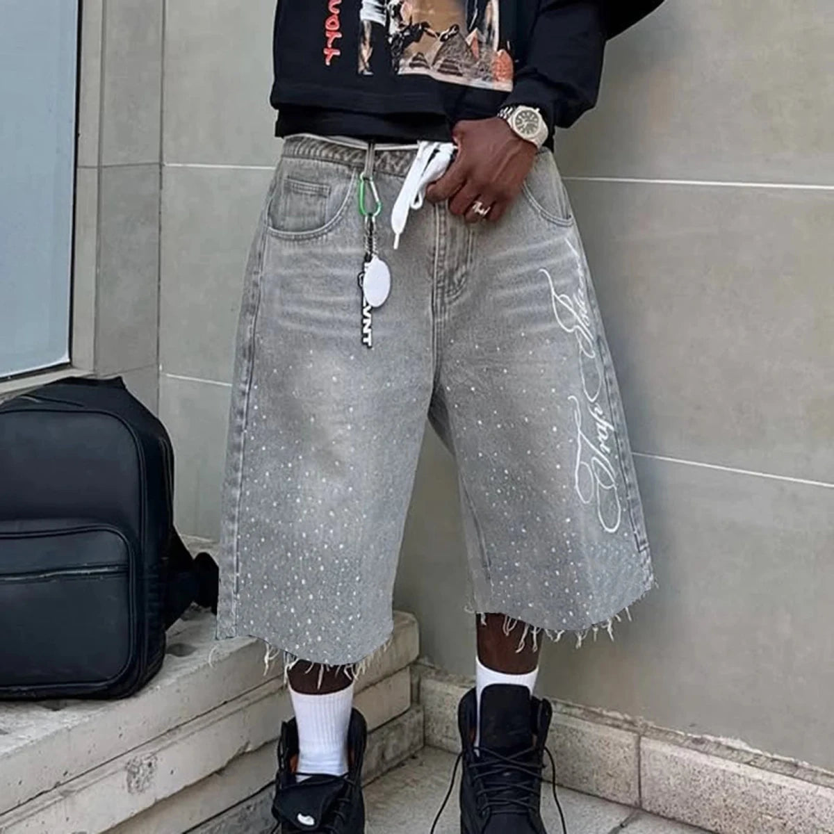 Rhinestones baggy denim jorts. - GoSobiShop Boutique