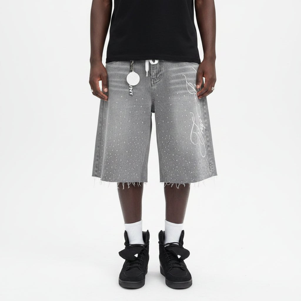 Rhinestones baggy denim jorts. - GoSobiShop Boutique