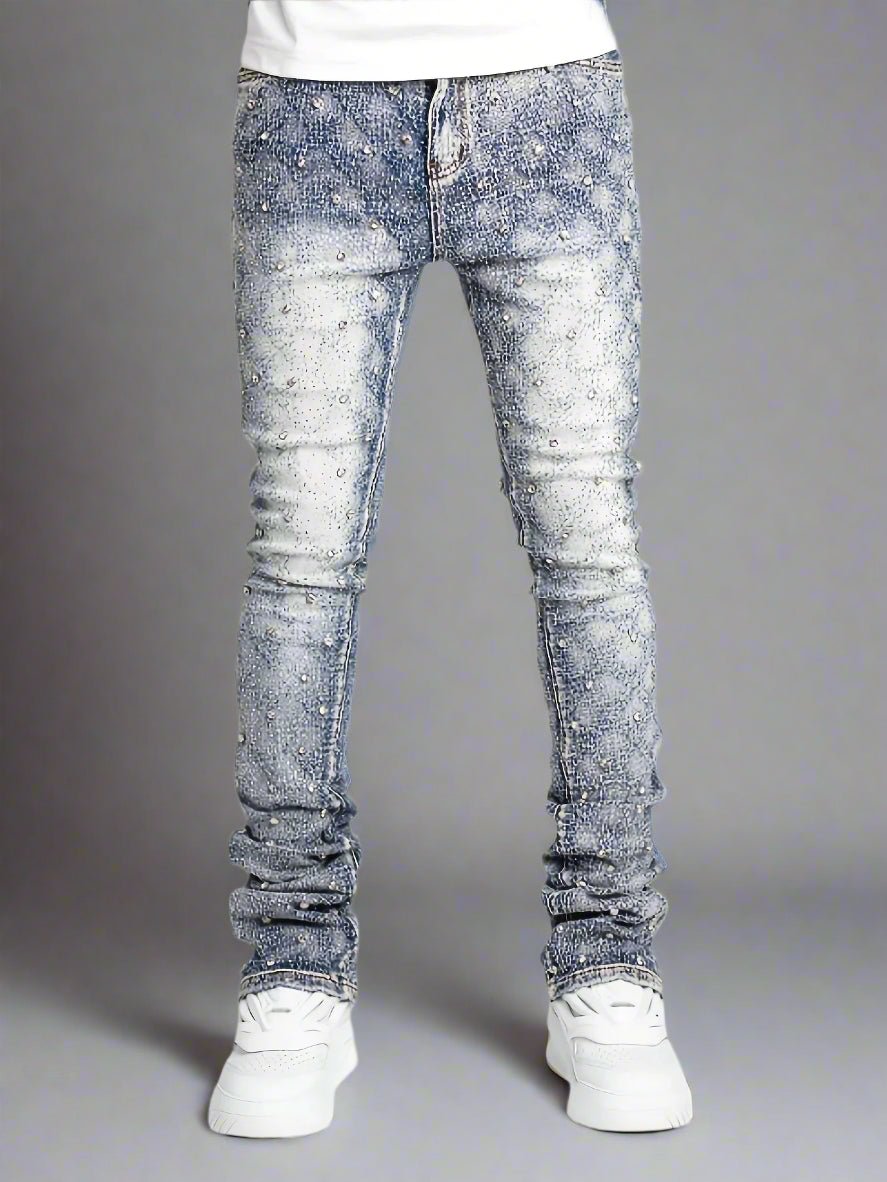 Rhinestones slim fit flared denim jeans street wear - GoSobiShop Boutique