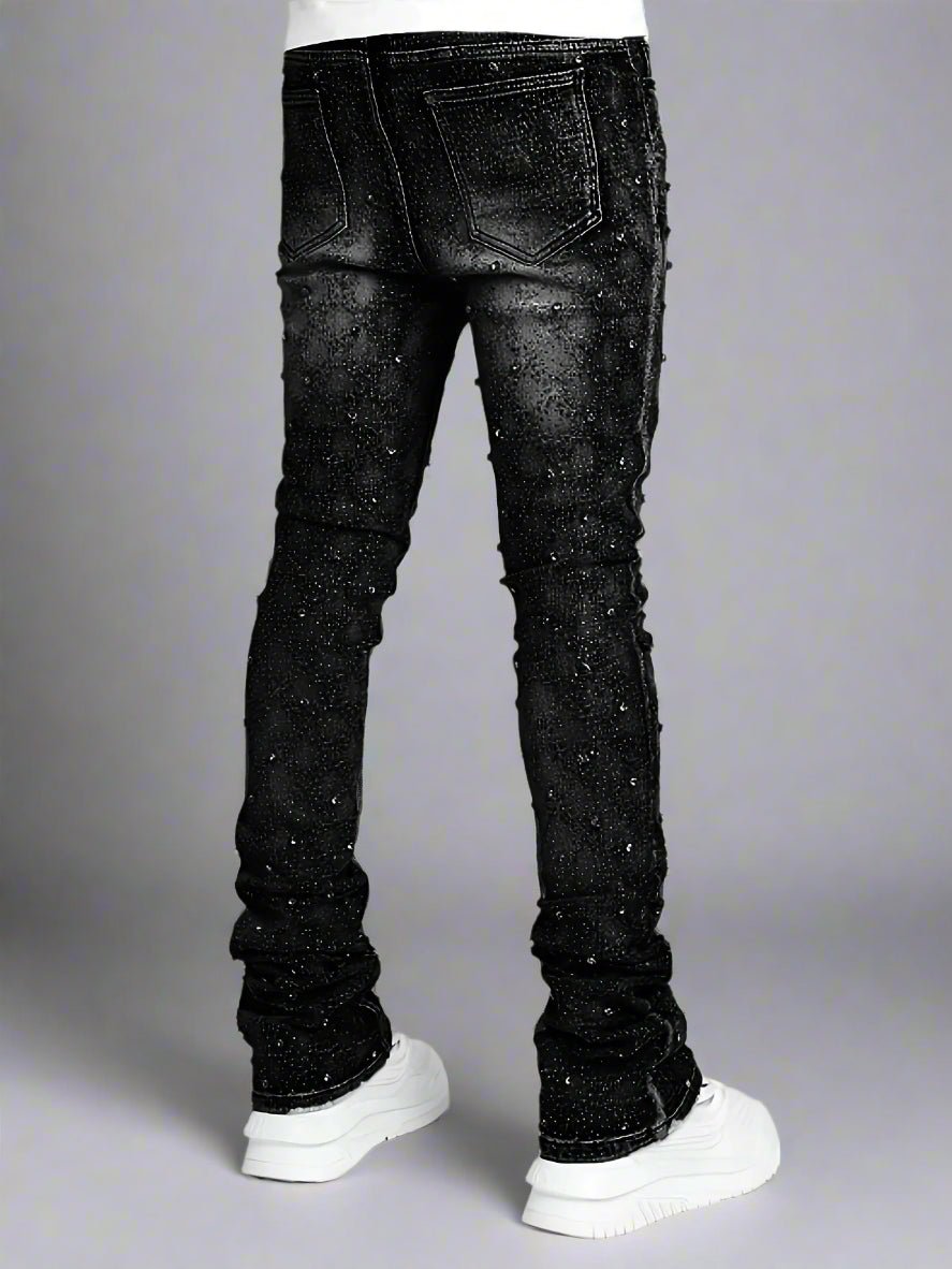 Rhinestones slim fit flared denim jeans street wear - GoSobiShop Boutique