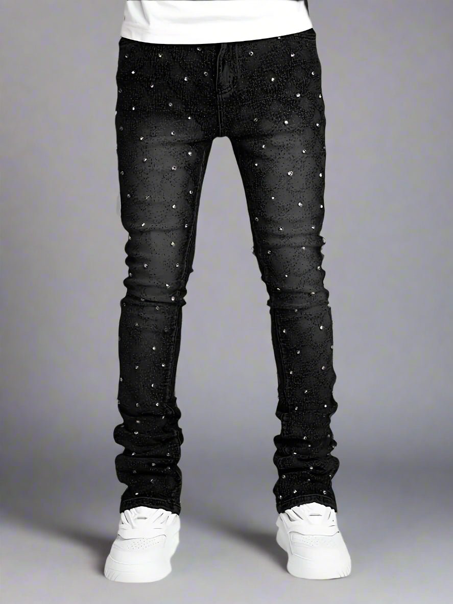 Rhinestones slim fit flared denim jeans street wear - GoSobiShop Boutique