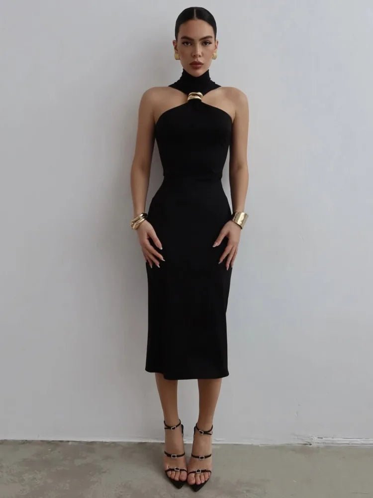Ring turtleneck collar slim dress - GoSobiShop Boutique