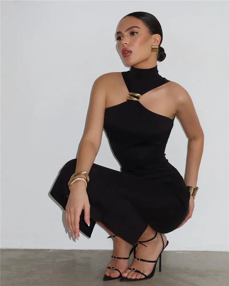 Ring turtleneck collar slim dress - GoSobiShop Boutique