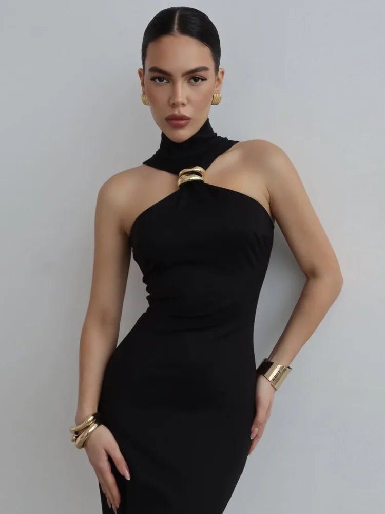 Ring turtleneck collar slim dress - GoSobiShop Boutique