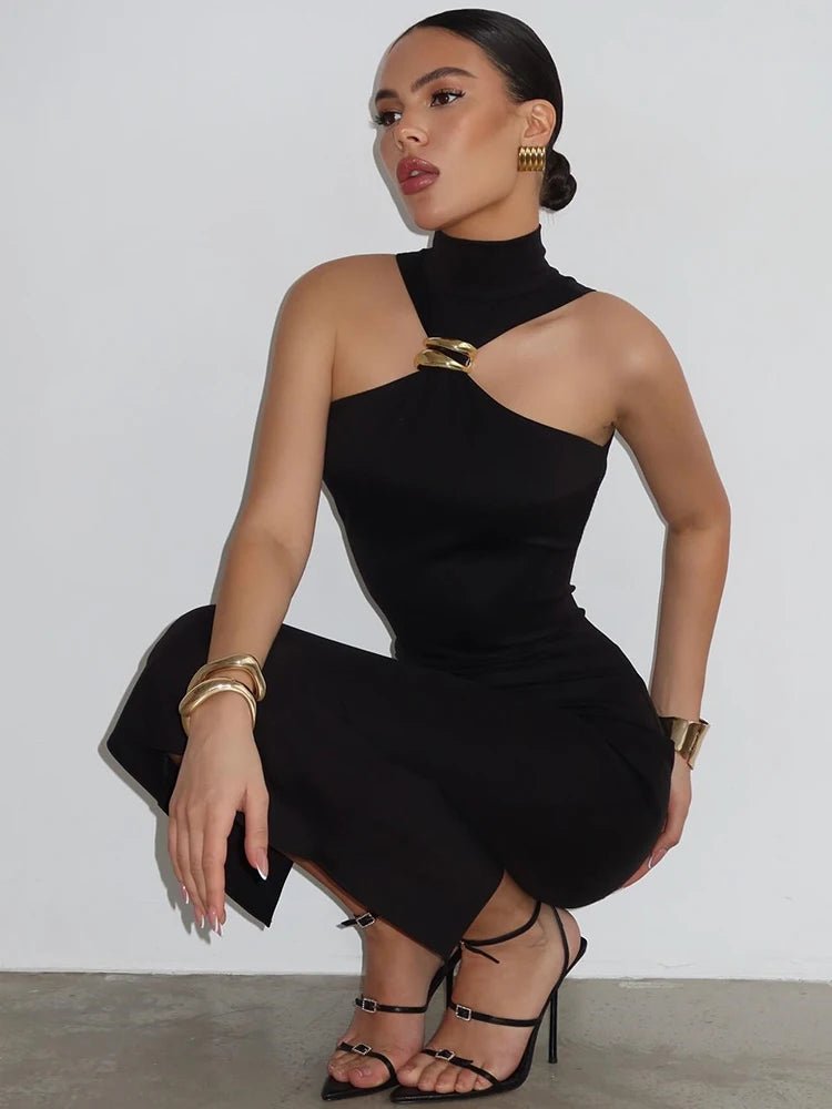 Ring turtleneck collar slim dress - GoSobiShop Boutique
