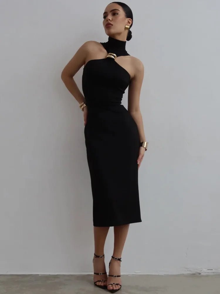 Ring turtleneck collar slim dress - GoSobiShop Boutique