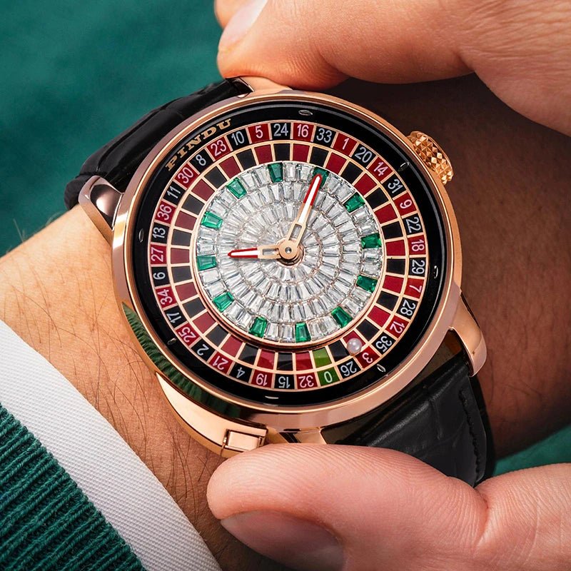 Roulette designer wrist watch Sapphire Glass NH35A Mechanical Watch Diamond Dial Leather. - GoSobiShop Boutique