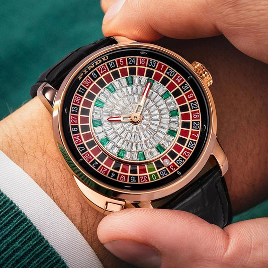 Roulette designer wrist watch Sapphire Glass NH35A Mechanical Watch Diamond Dial Leather. - GoSobiShop Boutique