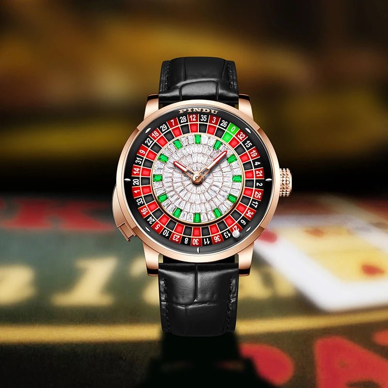 Roulette designer wrist watch Sapphire Glass NH35A Mechanical Watch Diamond Dial Leather. - GoSobiShop Boutique