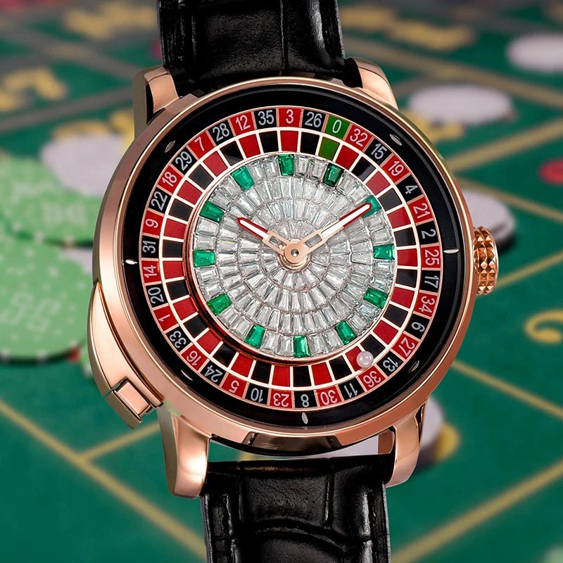 Roulette designer wrist watch Sapphire Glass NH35A Mechanical Watch Diamond Dial Leather. - GoSobiShop Boutique