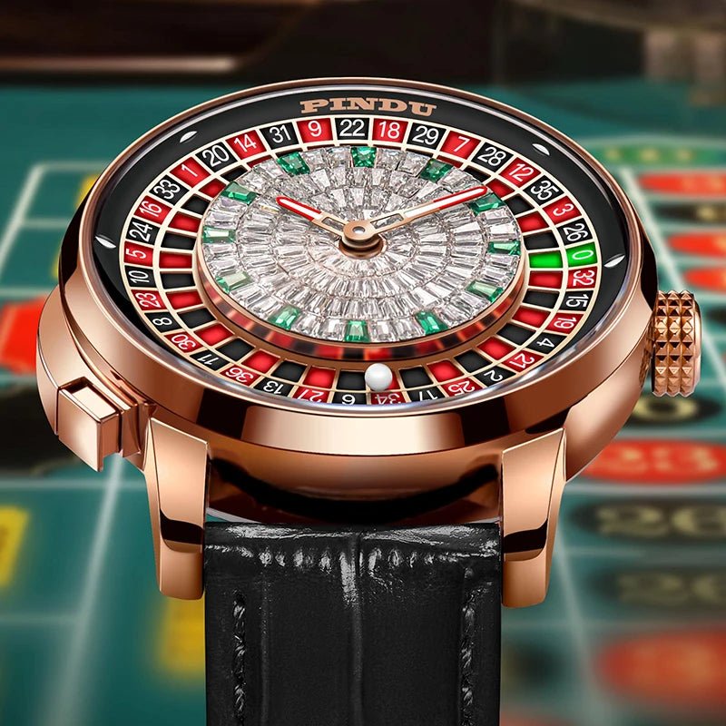 Roulette designer wrist watch Sapphire Glass NH35A Mechanical Watch Diamond Dial Leather. - GoSobiShop Boutique