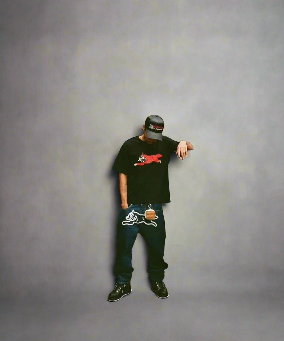 Running dog I.C denim overiszed baggy jeans street wear - GoSobiShop Boutique