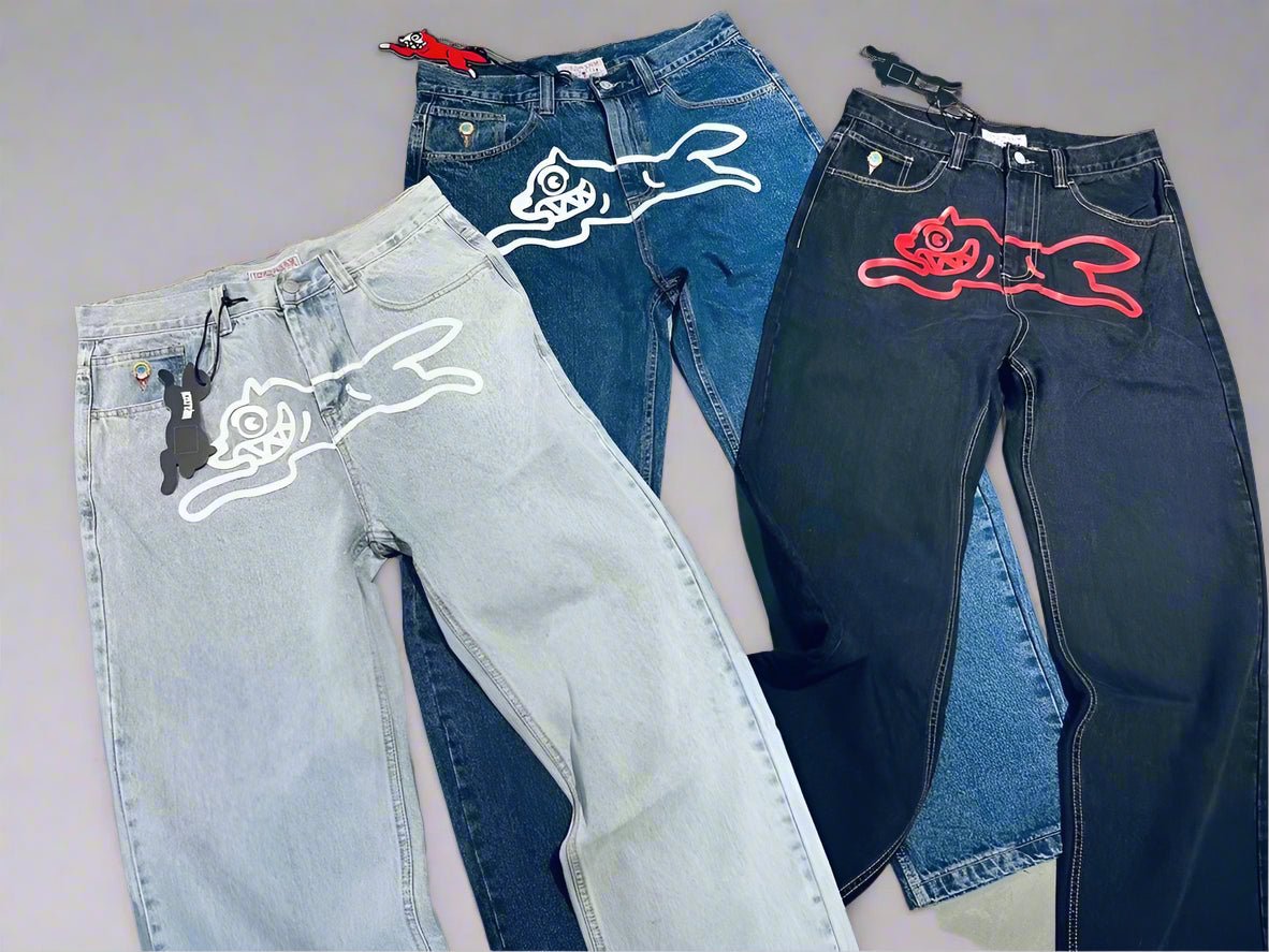 Running dog I.C denim overiszed baggy jeans street wear - GoSobiShop Boutique