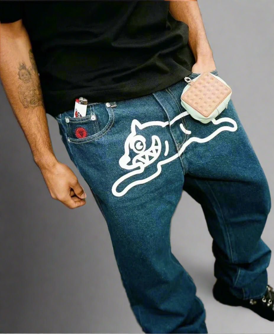 Running dog I.C denim overiszed baggy jeans street wear - GoSobiShop Boutique