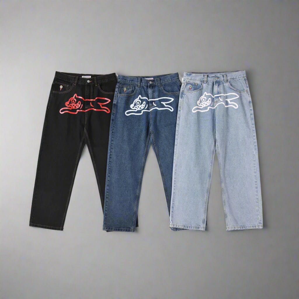 Running dog I.C denim overiszed baggy jeans street wear - GoSobiShop Boutique