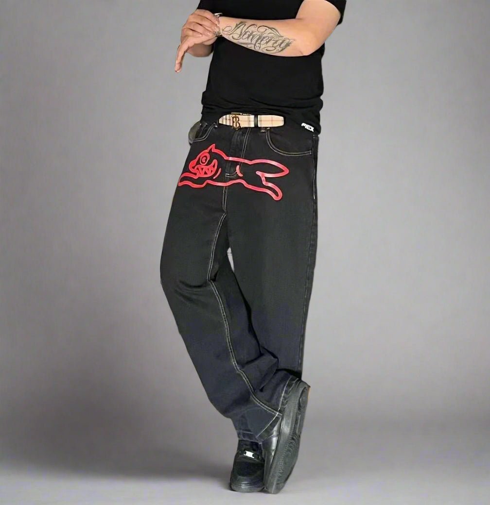 Running dog I.C denim overiszed baggy jeans street wear - GoSobiShop Boutique