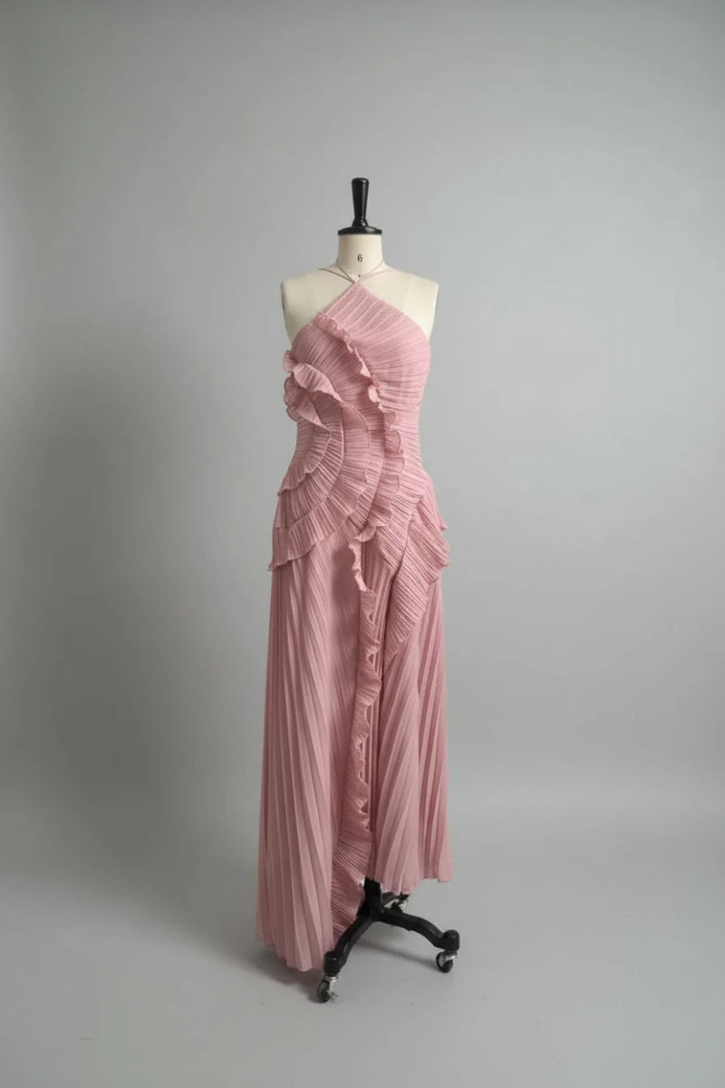 Sara pleated halter neck ruffles maxi dress. - GoSobiShop Boutique