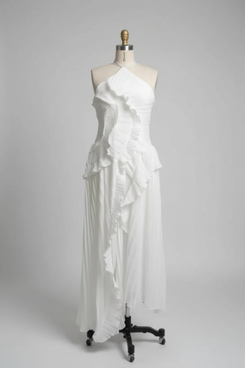 Sara pleated halter neck ruffles maxi dress. - GoSobiShop Boutique