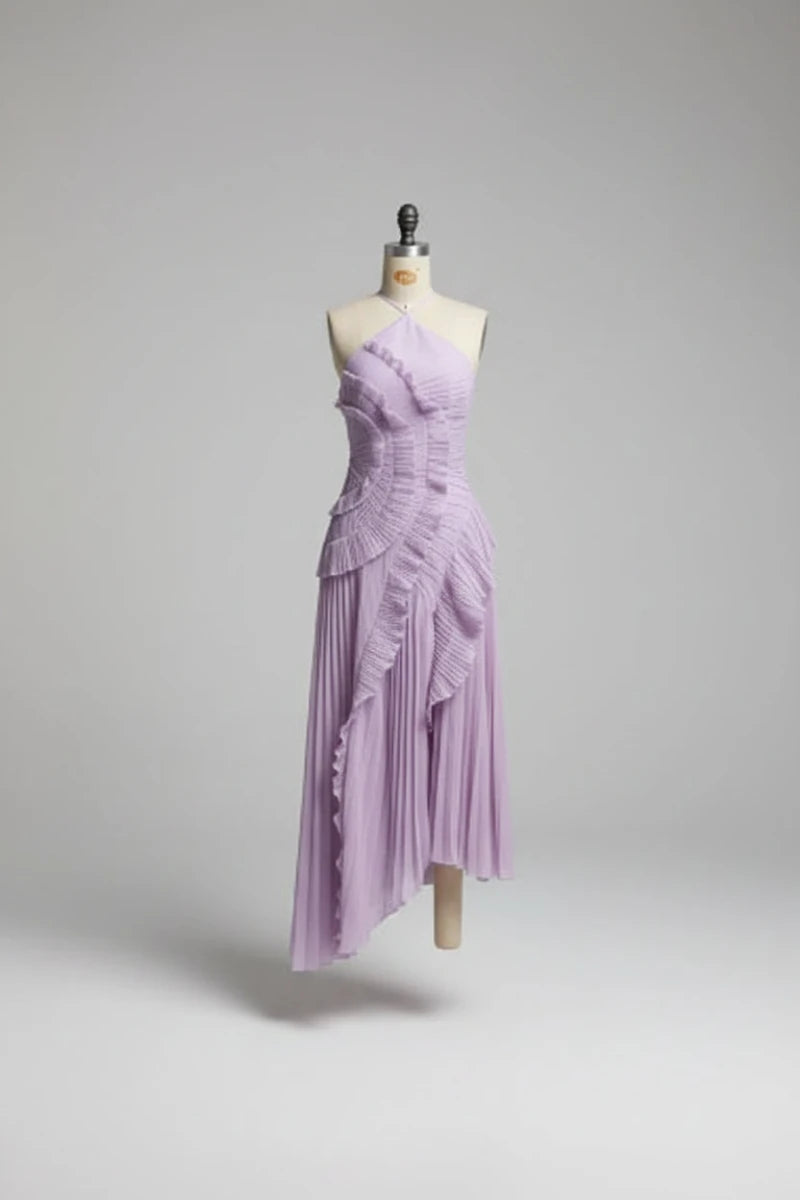 Sara pleated halter neck ruffles maxi dress. - GoSobiShop Boutique