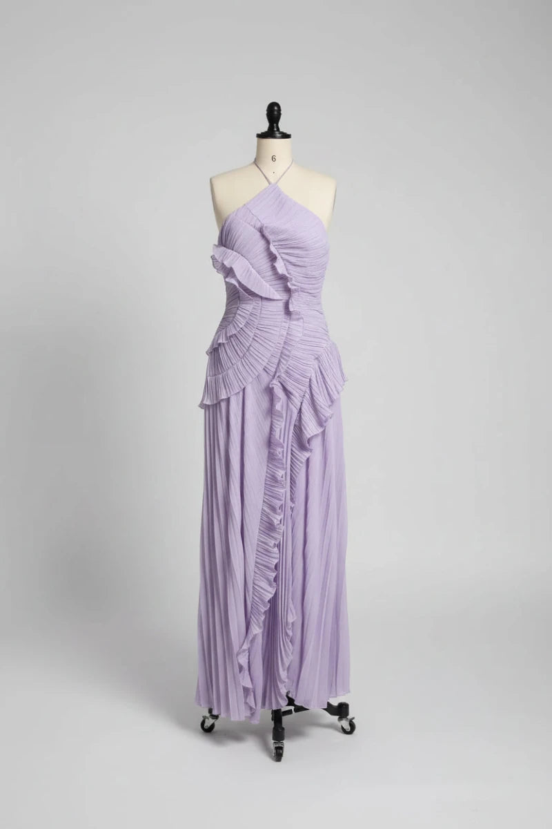 Sara pleated halter neck ruffles maxi dress. - GoSobiShop Boutique