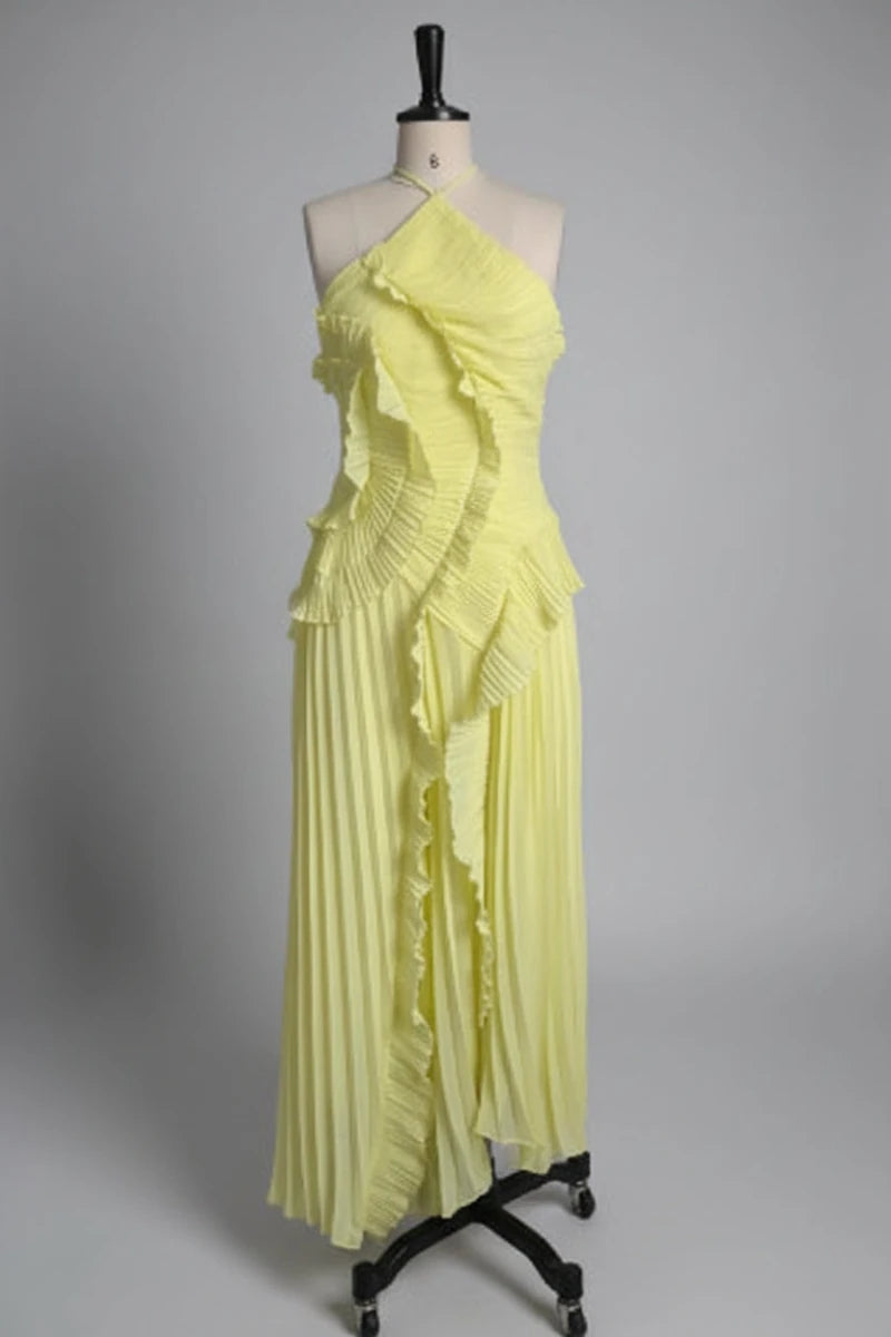 Sara pleated halter neck ruffles maxi dress. - GoSobiShop Boutique