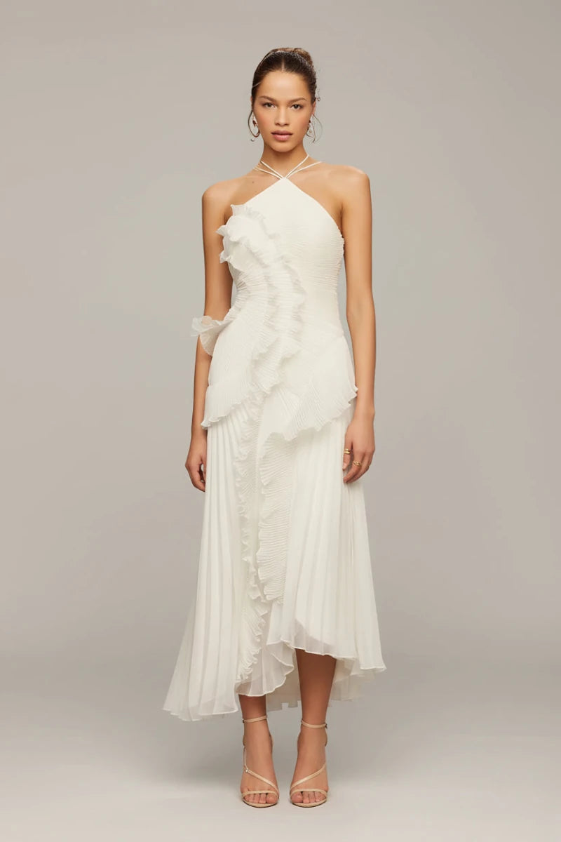Sara pleated halter neck ruffles maxi dress. - GoSobiShop Boutique