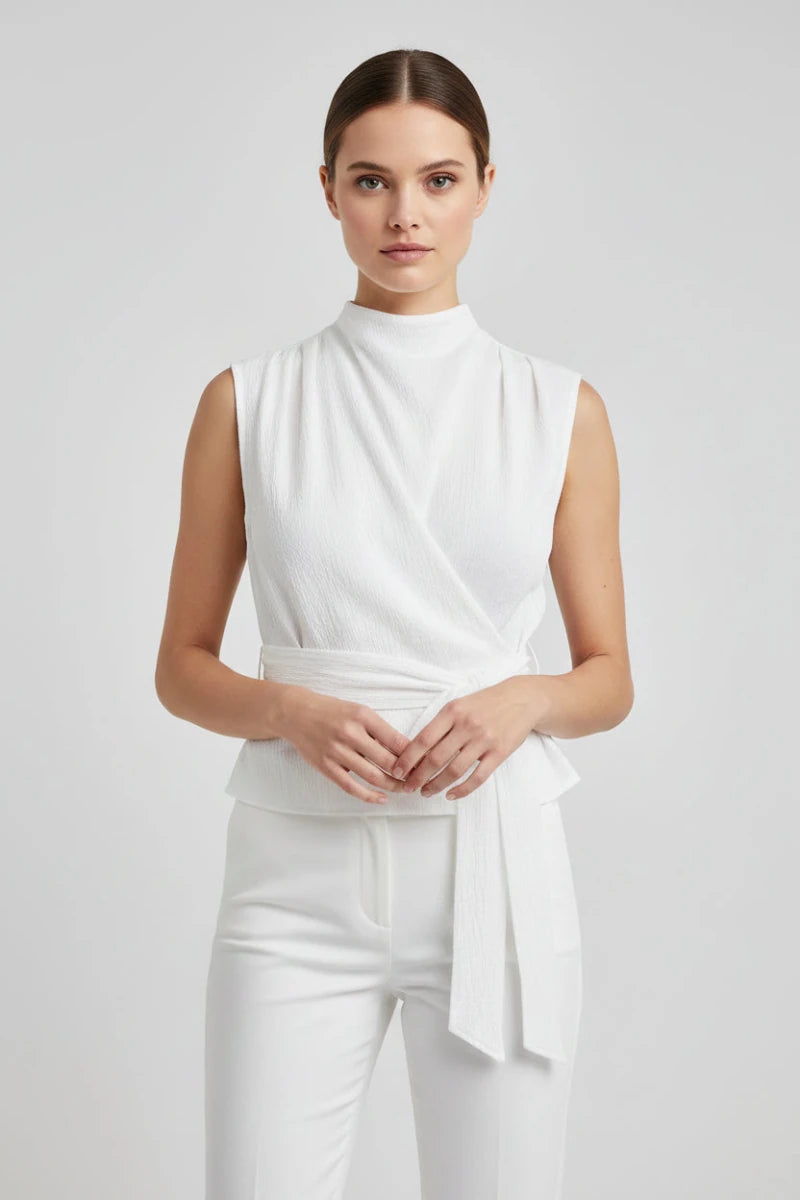 Satin Ribbon Back Top – Elegant Sleeveless Statement Blouse. - GoSobiShop Boutique